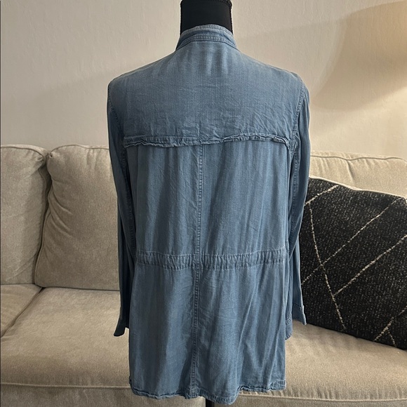 Blue Ruffled Open Front Poncho Jacket - Picture 6 of 6